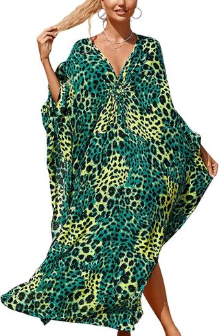 Women's Plus Size Animal Print V-Neck Batwing Kaftan Beach Dress Bathing Suit Cover-Up Loungewear in Saudi Arabia