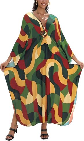 Women's Plus Size Animal Print V-Neck Batwing Kaftan Beach Dress Bathing Suit Cover-Up Loungewear in Saudi Arabia