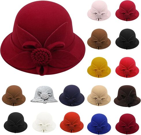 Women 1920s Vintage Flowers Bucket Cloche Bowler Hat Church Wedding Dress Fascinator Hat Winter Fedoras in Saudi Arabia