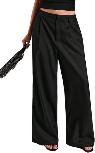 GORGLITTER Women's Low Rise Dress Pants Dressy Work Low Waisted Wide Leg Straight Business Trousers Slacks Pants in Kuwait
