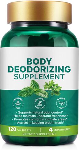 ملحق إزالة الروائح الكريهة للجسم | التحكم الطبيعي في الرائحة الداخلية | كبسولات الكلوروفيل | بالكلوروفيلين والبقدونس والنعناع | لصحة الجلد والنفس والجسم | كمية تكفي لمدة 4 أشهر - 120 كبسولة in Kuwait