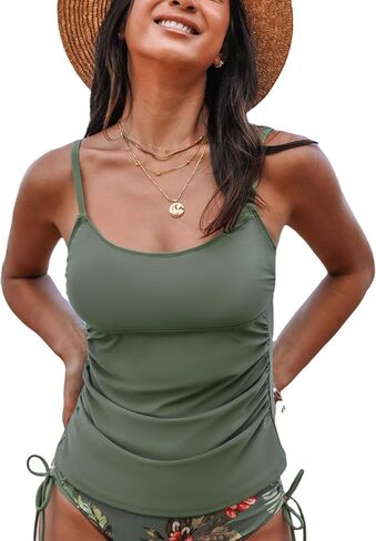 CUPSHE Women's Tankini Top Scoop Neck Swimsuit Tummy Control Swimwear Top Only Ruched Bathing Suit Top in Saudi Arabia