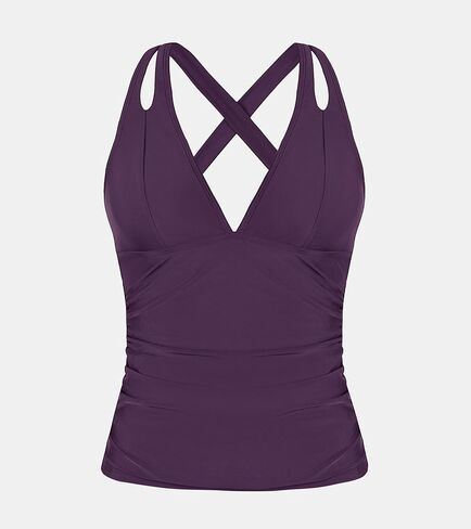CUPSHE Women's Tankini Top Deep V Neck Swimsuit Crisscross Adjustable Straps Swimwear Top Only Ruched Bathing Suit in Saudi Arabia