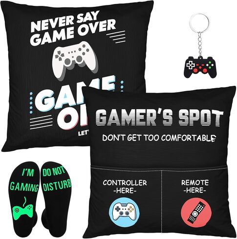 Gamer Gifts for Teenage Boys Men, Gaming Accessories for Room, for Gamers, Game Room Decor, Gaming Pillow Case and Gaming Socks for Teen Boys Men Son Husband Boyfriend (black-2pocket 1) in Saudi Arabia