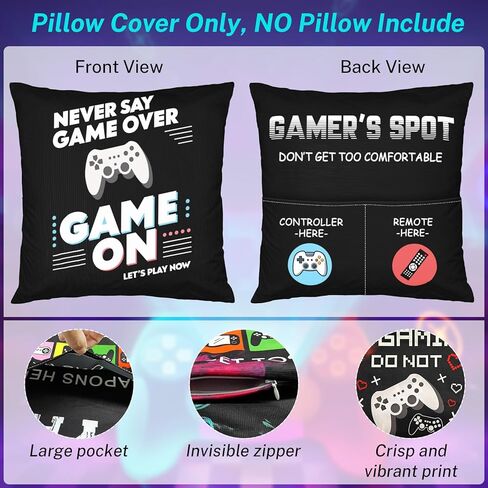 Gamer Gifts for Teenage Boys Men, Gaming Accessories for Room, for Gamers, Game Room Decor, Gaming Pillow Case and Gaming Socks for Teen Boys Men Son Husband Boyfriend (black-2pocket 1) in Saudi Arabia