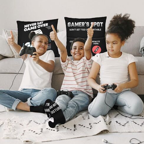 Gamer Gifts for Teenage Boys Men, Gaming Accessories for Room, for Gamers, Game Room Decor, Gaming Pillow Case and Gaming Socks for Teen Boys Men Son Husband Boyfriend (black-2pocket 1) in Saudi Arabia