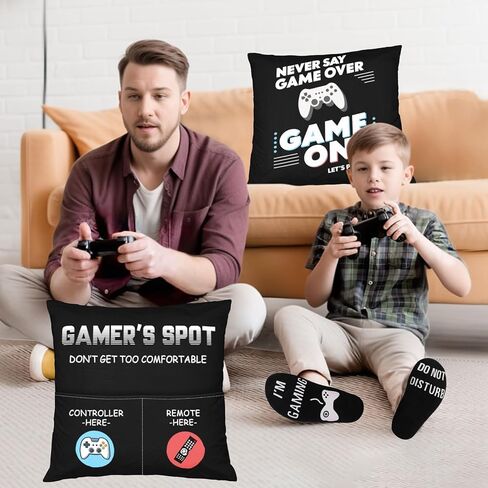 Gamer Gifts for Teenage Boys Men, Gaming Accessories for Room, for Gamers, Game Room Decor, Gaming Pillow Case and Gaming Socks for Teen Boys Men Son Husband Boyfriend (black-2pocket 1) in Saudi Arabia