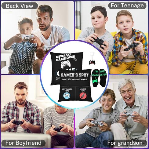 Gamer Gifts for Teenage Boys Men, Gaming Accessories for Room, for Gamers, Game Room Decor, Gaming Pillow Case and Gaming Socks for Teen Boys Men Son Husband Boyfriend (black-2pocket 1) in Saudi Arabia