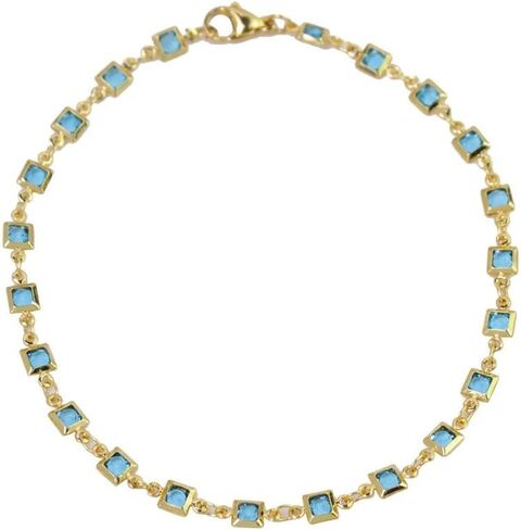 RMZ GOLD NYC 18K-Gold-Plated Light Blue Square-Crystal Anklet in Saudi Arabia