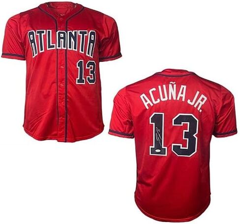 Ronald Acuna Jr. Autographed Red Baseball Jersey JSA in Saudi Arabia