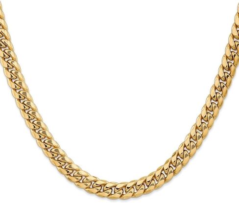 Diamond2Deal 10k الذهب الأصفر 7.3 ملم قلادة سلسلة ميامي الكوبية شبه الصلبة in Saudi Arabia
