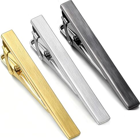 Brush Tie Clips for Men Gold Silver Black, 2.36in Tie Bar & Pin Gift Box in Saudi Arabia
