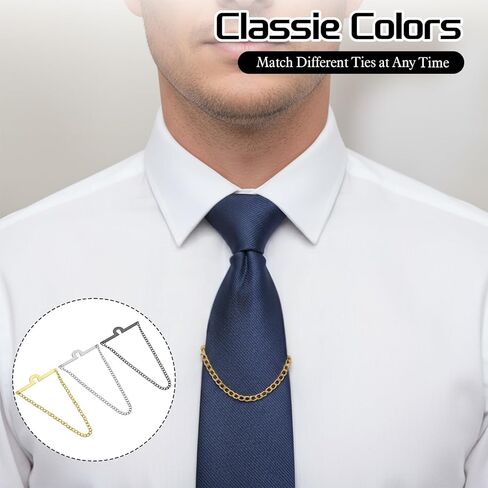 3 Pack Tie Chain for Men Elegant Necktie Clips with Ring Clasps Suits Accessories Classic Tie Tacks Chain Set for Wedding Business Birthday Jewelry Party Gift in Saudi Arabia