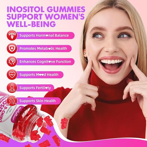 مكمل softbear Inositol للنساء، علكات Myo-Inositol وD-Chiro Inositol مثالية بنسبة 40:1 لصحة وعافية الإناث، خالية من السكر/الخضار/الكائنات المعدلة وراثيًا، نكهة الفراولة، 60 قطعة in Kuwait