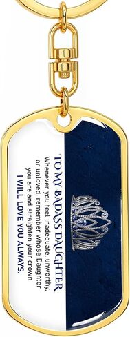 To My Badass Daughter Keepsake Straighten Your Crown Keychain | Daughter Gifts From Mom Dad Dog Tag in Saudi Arabia