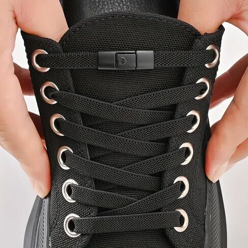 Flat Elastic No Tie Shoe Laces for Sneakers, Stretch Tieless Shoelaces for Adults, Flat Shoes Strings (1 Pair)-Black in Saudi Arabia