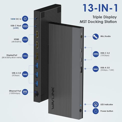 WAVLINK USB C Docking Station Dual Monitor, USB C Hub Laptop Triple Display, USB C to 2 HDMI,DisplayPort, PD Charging, Ethernet, 5 USB, SD/TF Read, Audio for MacBook Dell HP Lenovo Surface, Rose Gold in Saudi Arabia