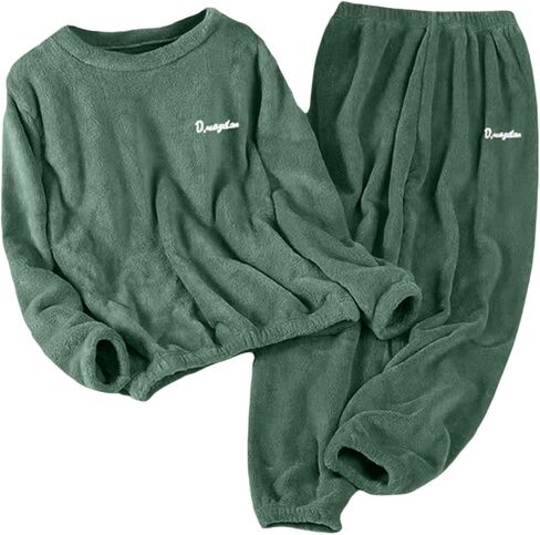 JiXiang Pajama Sets Women Soft Comfy Fluffy Fleece Sleepwear Long Sleeve Pullover Pants Plush Winter Warm 2 Piece Outfits in Saudi Arabia