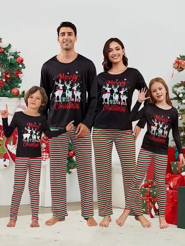 Matching Family Pajamas Set Cute Deer and Letter Printed Long Sleeve Sleepwear Holiday Loungewear Pjs in Saudi Arabia