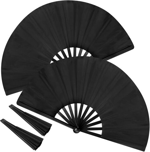 2 Pcs Black Folding Hand Fan, Classic Style Fan Fabric Bamboo Chinese Kung Fu Tai Chi Nylon-Cloth Fans for Dance Wedding Party Favor Performance Home Decoration Festival Gift in Saudi Arabia