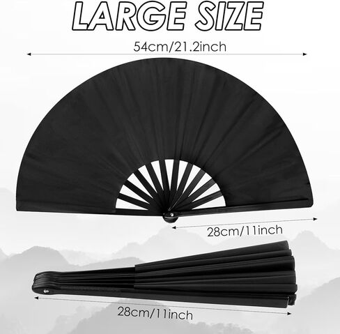2 Pcs Black Folding Hand Fan, Classic Style Fan Fabric Bamboo Chinese Kung Fu Tai Chi Nylon-Cloth Fans for Dance Wedding Party Favor Performance Home Decoration Festival Gift in Saudi Arabia