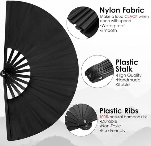 2 Pcs Black Folding Hand Fan, Classic Style Fan Fabric Bamboo Chinese Kung Fu Tai Chi Nylon-Cloth Fans for Dance Wedding Party Favor Performance Home Decoration Festival Gift in Saudi Arabia