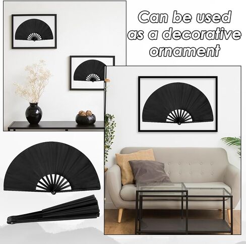 2 Pcs Black Folding Hand Fan, Classic Style Fan Fabric Bamboo Chinese Kung Fu Tai Chi Nylon-Cloth Fans for Dance Wedding Party Favor Performance Home Decoration Festival Gift in Saudi Arabia