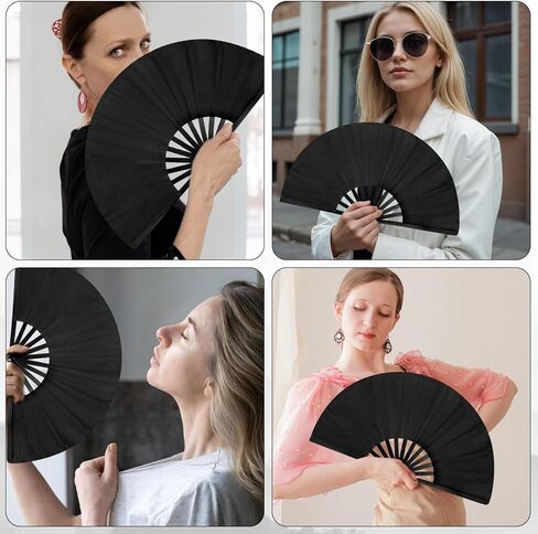 2 Pcs Black Folding Hand Fan, Classic Style Fan Fabric Bamboo Chinese Kung Fu Tai Chi Nylon-Cloth Fans for Dance Wedding Party Favor Performance Home Decoration Festival Gift in Saudi Arabia