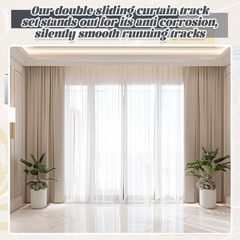 Juexica Ceiling Curtain Double Track Set 3ft-13ft/4 Meter White Double Curtain Track Ceiling Mount Heavy Duty Room Divider Adjustable Length Rails with Clips Hooks End Hook in Saudi Arabia