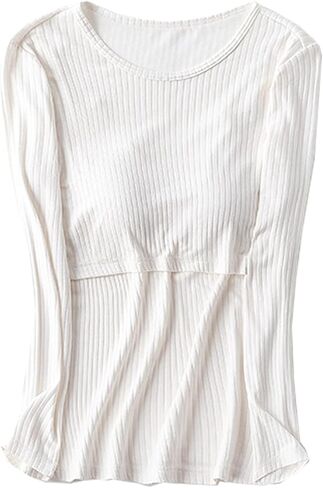 Womens Cotton Nursing Tops Long Sleeves Maternity Breastfeeding Shirts Spring Outfit Pregnancy Clothes in Saudi Arabia