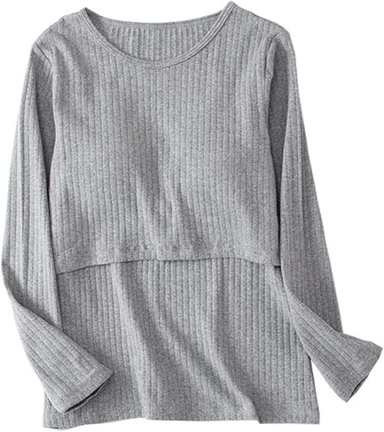 Womens Cotton Nursing Tops Long Sleeves Maternity Breastfeeding Shirts Spring Outfit Pregnancy Clothes in Saudi Arabia