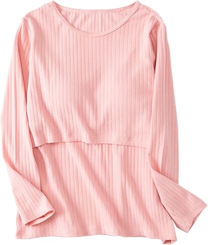 Womens Cotton Nursing Tops Long Sleeves Maternity Breastfeeding Shirts Spring Outfit Pregnancy Clothes in Saudi Arabia