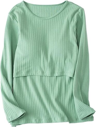 Womens Cotton Nursing Tops Long Sleeves Maternity Breastfeeding Shirts Spring Outfit Pregnancy Clothes in Saudi Arabia