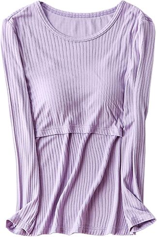 Womens Cotton Nursing Tops Long Sleeves Maternity Breastfeeding Shirts Spring Outfit Pregnancy Clothes in Saudi Arabia
