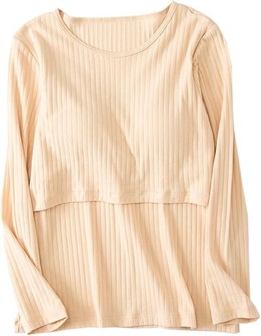 Womens Cotton Nursing Tops Long Sleeves Maternity Breastfeeding Shirts Spring Outfit Pregnancy Clothes in Saudi Arabia