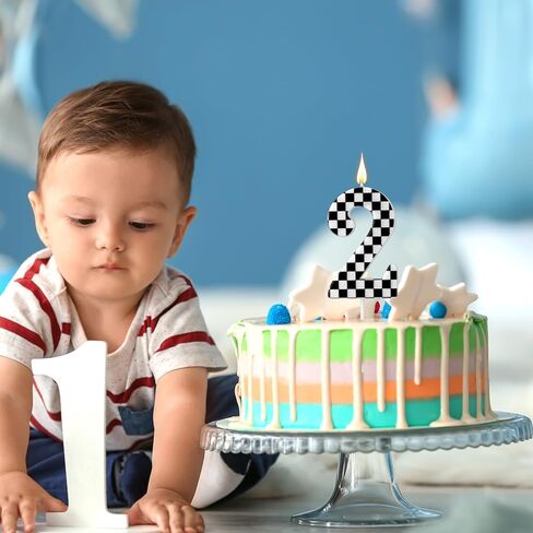 سيارات السباق تحت عنوان شمعة عيد ميلاد، متقلب العلم عدد الشموع الشموع السوداء والبيضاء عيد ميلاد سعيد كعكة توبر زينة الحفلات للأولاد سباق السيارات تحت عنوان لوازم الحفلات (رقم 2) in Kuwait
