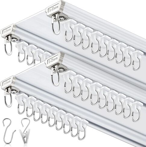 Juexica Ceiling Curtain Double Track Set 3ft-13ft/4 Meter White Double Curtain Track Ceiling Mount Heavy Duty Room Divider Adjustable Length Rails with Clips Hooks End Hook in Saudi Arabia