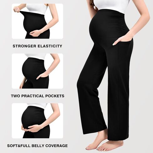 Ipletix Maternity Wide-Leg Lounge Pants with Pockets Over The Belly Soft Stretchy Pregnancy Wear in Saudi Arabia