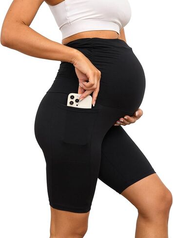 Maternity Shorts for Women Over The Belly – Pregnancy Shorts with Pockets – Soft, Stretchy, Comfort, Everyday Wear in Saudi Arabia