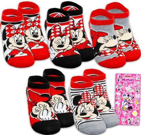 Minnie Mouse Socks for Kids - Bundle with 5 Pairs of Disney Themed Socks Size 7-10 Plus Stickers | Minnie Mouse Gift Set for Girls Ages 4-6 in Kuwait