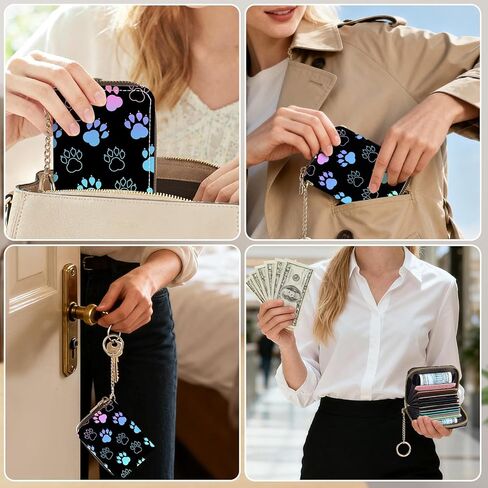 حامل بطاقة الائتمان للنساء، محفظة صغيرة بتقنية Rfid مع سحاب سلسلة مفاتيح، محفظة لطيفة من جلد البولي يوريثان، هدية محفظة بطاقات الائتمان الأكورديون، مطبوعات مخالب ملونة in Saudi Arabia