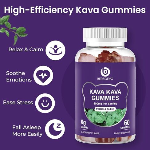 Kava Gummies 500mg, High Absorption Kava Root Extract Supplement With 50% Kavalactones for Mood, Sleep and Stress Suppport, Sugar Free, Blueberry Flavor, 60 Count in Saudi Arabia