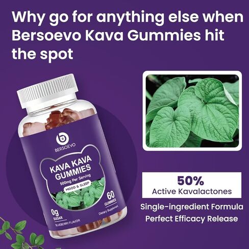 Kava Gummies 500mg, High Absorption Kava Root Extract Supplement With 50% Kavalactones for Mood, Sleep and Stress Suppport, Sugar Free, Blueberry Flavor, 60 Count in Saudi Arabia