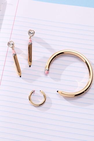 حلقة قلم رصاص مفتوحة من Alex and Ani - تصميم خالٍ من النيكل بلونين، حلقة لطيفة قابلة للتعديل، تناسب مقاس 7، أزياء فريدة ليوم المدرسة للنساء in Saudi Arabia