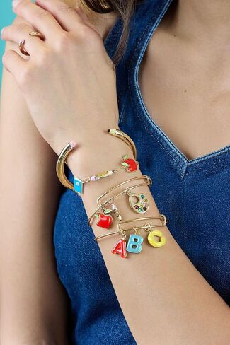 حلقة قلم رصاص مفتوحة من Alex and Ani - تصميم خالٍ من النيكل بلونين، حلقة لطيفة قابلة للتعديل، تناسب مقاس 7، أزياء فريدة ليوم المدرسة للنساء in Saudi Arabia