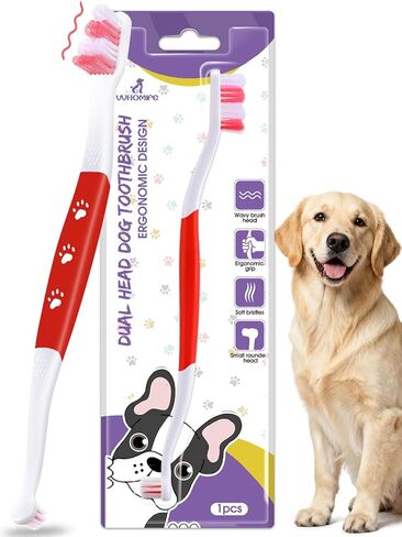Dog Toothbrush - Dual Head Tooth Brush Newly Upgraded 60° Wavy Brush Head - Surrounds Teeth Like a Cloud for Dental Care and Cleaning - Suitable for Large/Medium and Small Dogs (Small Head End) in Saudi Arabia