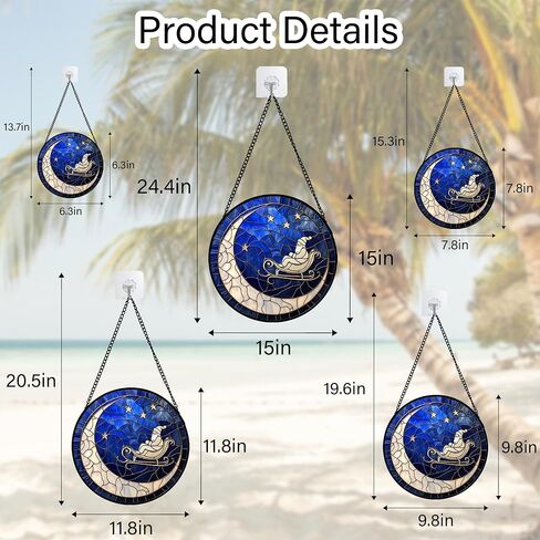Stained Glass Window Hangings - Blue White Moon Stars Suncatcher for Door Home Christmas Decor Dream Sun Catcher Thanksgiving New Year Birthday Gifts for Women Men Mom Nana 9.8 in in Saudi Arabia