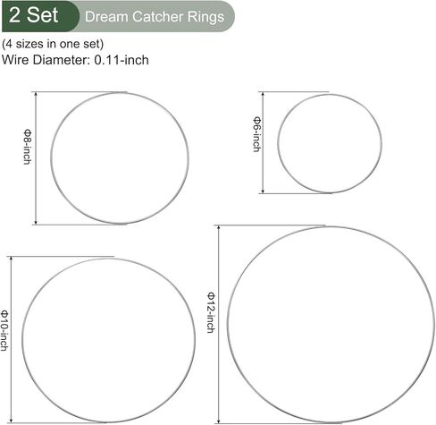YOKIVE 4 Pcs Metal Dream Catcher Rings, Round Floral Wreath, Handmade and Decoration, Great for DIY Home Wedding Christmas (Silver Tone, 6"/8"/10"/12") in Saudi Arabia