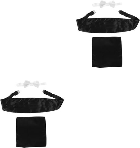 LOGOFUN 2 Sets Men's Formal Cummerbund Bow Tie Pocket Square Set with Waist Sash for Wedding Prom Business Events in Saudi Arabia