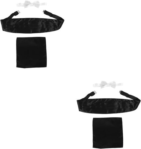LOGOFUN 2 Sets Men's Formal Cummerbund Bow Tie Pocket Square Set with Waist Sash for Wedding Prom Business Events in Saudi Arabia